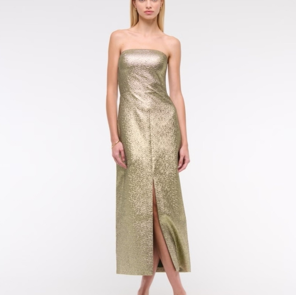 Abercrombie & Fitch Strapless Metallic Gold Column Dress